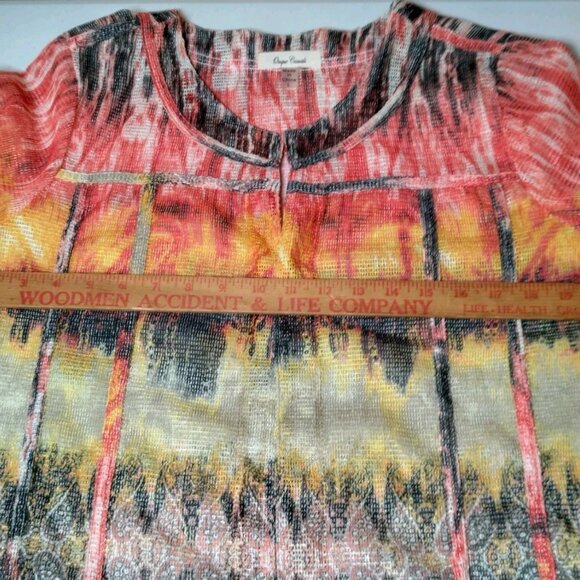 Onque Casuals Shirt Women Large Mesh Orange Yellow Brown Fall Harvest - Picture 4 of 16